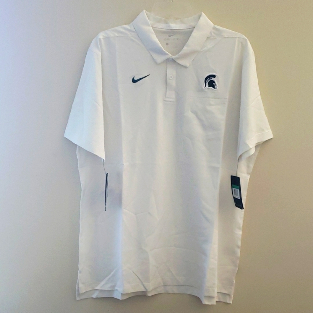 NWT-Michigan STATE Spartan Nike White Men's DRY fit Polo Shirt